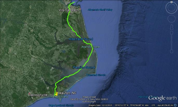Virginia Beach to Beaufort, NC - Approximately 250 miles