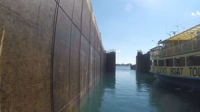 The Lock Doors Opening at River Level