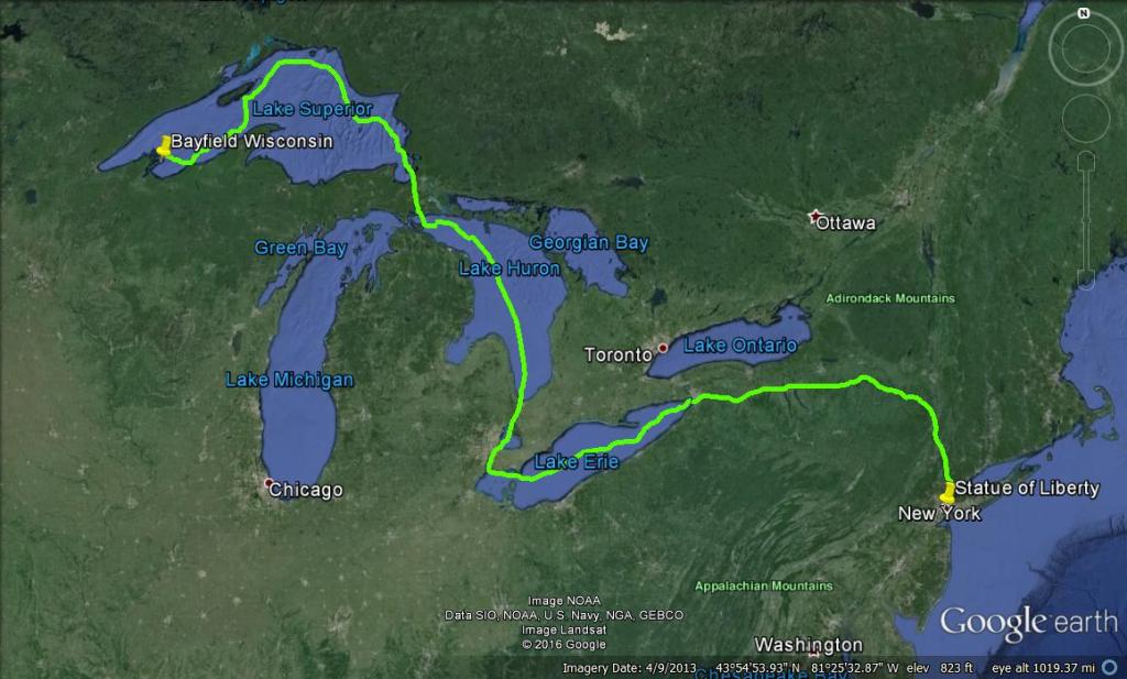 Great Lakes & Erie Canal - Approximately 1,500 miles